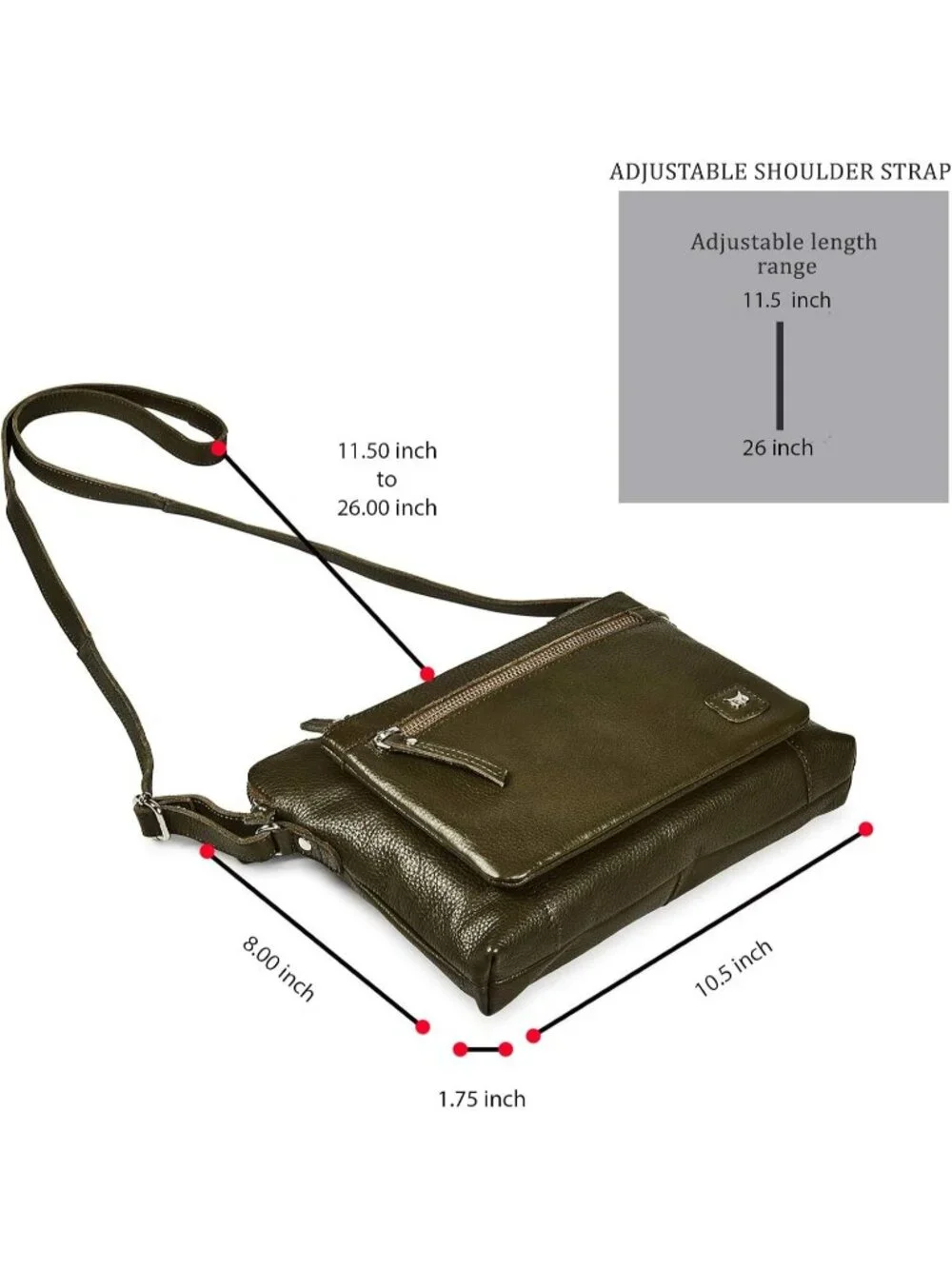 Women's Olive Genuine Leather Sling Purse with Adjustable Strap Crossbody bag